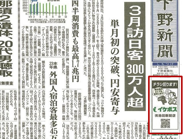 下野新聞に掲載された池田新聞の広告